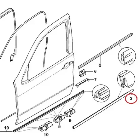 baguette vitre avant droit noir X5 E53 BMW